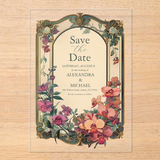 Invitations En Acrylique Mariage Art Nouveau classique (Recto)