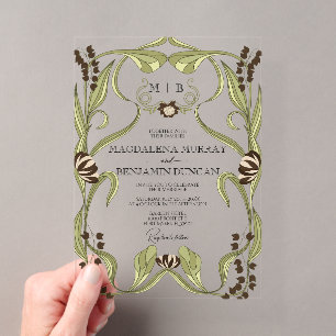 Invitations En Acrylique Mariage Art Nouveau Floral Brun Espresso Vintage
