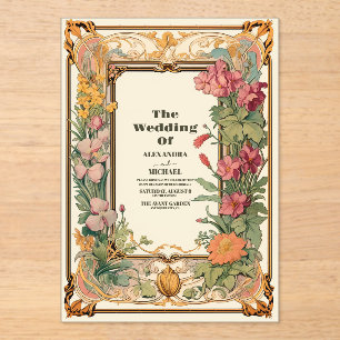 Invitations En Acrylique Mariage Art Nouveau Floral Vintage