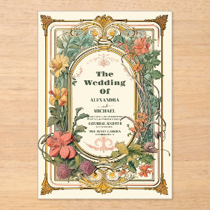 Invitations En Acrylique Mariage Art Nouveau Floral Vintage