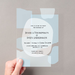Invitations En Acrylique Mariage Artistique Minimaliste Abstrait Bleu Moder
