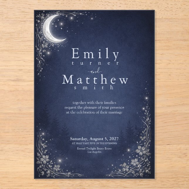 Invitations En Acrylique Mariage au Bois Céleste Clair de Lune (Recto)