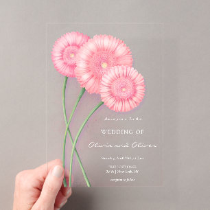 Invitations En Acrylique Mariage au Chrysanthème Pêche