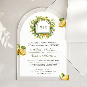 Invitations En Acrylique Mariage au Citron Méditerranéen