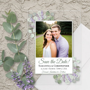 Invitations En Acrylique Mariage au eucalyptus et à la lavande, photo de sa