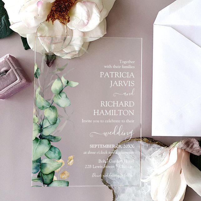 Invitations En Acrylique Mariage au eucalyptus verdoyant (Créateur téléchargé)