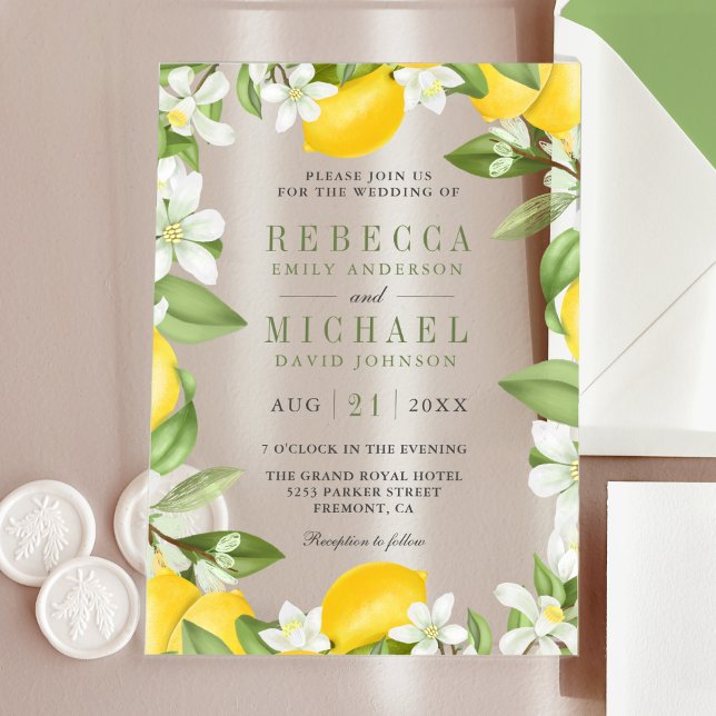 Invitations En Acrylique Mariage au verger de citrons (Créateur téléchargé)