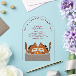 Invitations En Acrylique Mariage Automnal de Petits Écureuils Rayés sur Mes