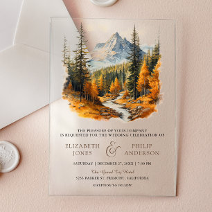 Invitations En Acrylique Mariage Automnal Rustique en Forêt de Montagne