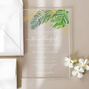 Invitations En Acrylique Mariage aux feuilles de palmier sauvage tropical