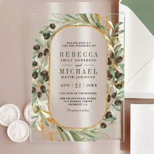 Invitations En Acrylique Mariage aux feuilles d'olivier rustiques