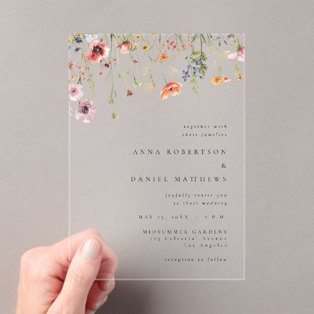 Invitations En Acrylique Mariage aux fleurs sauvages aquarelle (In situ (ordinateur de poche))