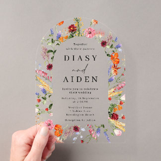 Invitations En Acrylique Mariage aux fleurs sauvages aquarelles audacieuses