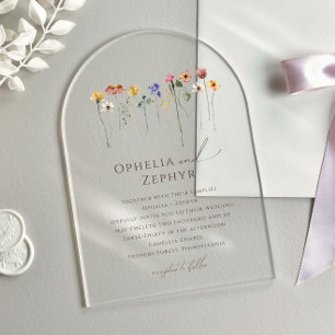Invitations En Acrylique Mariage aux fleurs sauvages colorées