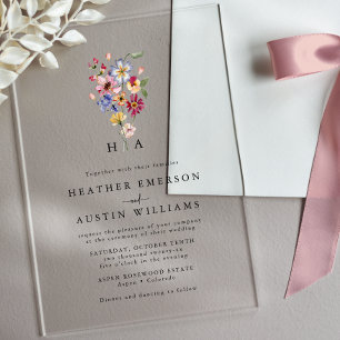 Invitations En Acrylique Mariage aux fleurs sauvages colorées