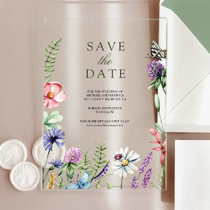 Invitations En Acrylique Mariage aux fleurs sauvages Enregistrez la date
