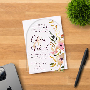 Invitations En Acrylique Mariage aux fleurs sauvages naturelles