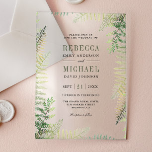 Invitations En Acrylique Mariage aux Fougères Vertes Luxuriantes