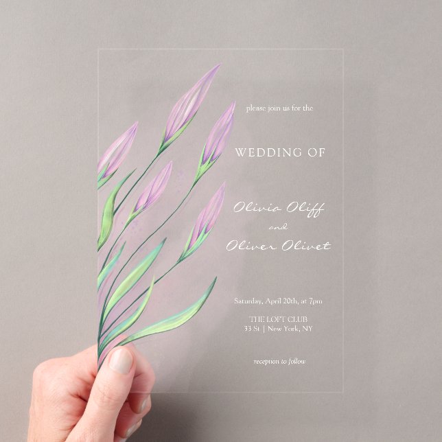 Invitations En Acrylique Mariage aux Lys Violets Doux (In situ (ordinateur de poche))