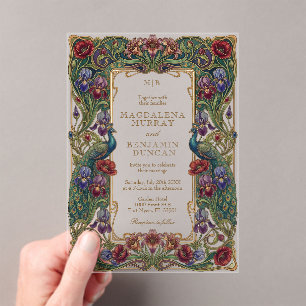 Invitations En Acrylique Mariage aux paons de jardin floral vintage ton joy