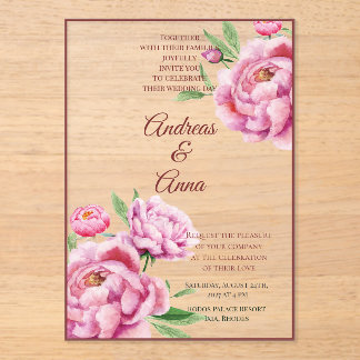 Invitations En Acrylique Mariage aux Pivoines