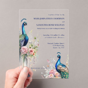 Invitations En Acrylique Mariage aux Roses Roses Luxueuses Rose Paon