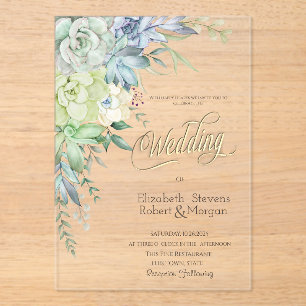 Invitations En Acrylique Mariage aux succulentes du désert à l'aquarelle