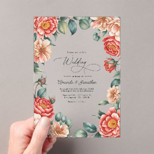 Invitations En Acrylique Mariage aux teintes Corail Rose, Abricot Blush et