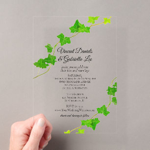 Invitations En Acrylique Mariage avec la vigne de lierre anglais vert