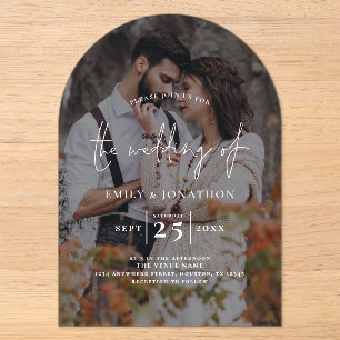 Invitations En Acrylique Mariage avec script de superposition sombre de pho