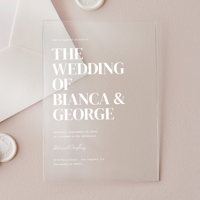 Invitations En Acrylique Mariage avec typographie verticale Belmont (Créateur téléchargé)