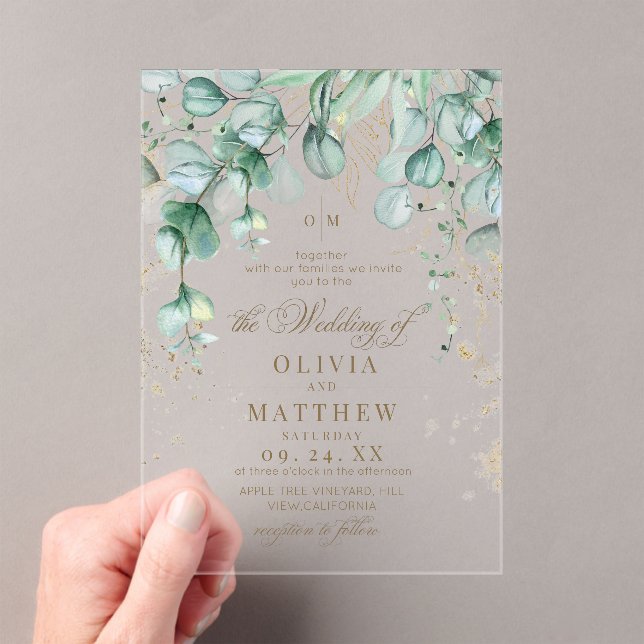Invitations En Acrylique Mariage avec verdure d'eucalyptus (In situ (ordinateur de poche))