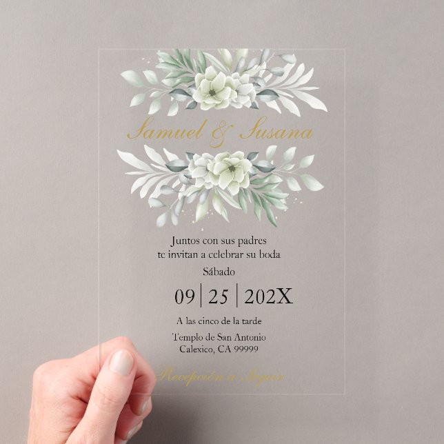 Invitations En Acrylique Mariage avec verdure en acrylique (In situ (ordinateur de poche))