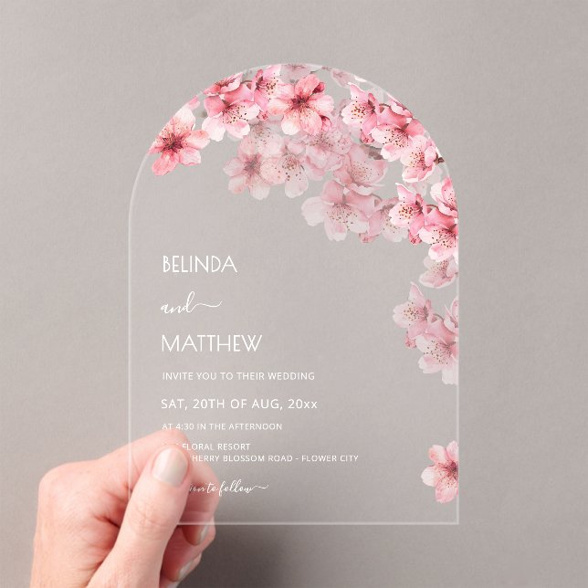 Invitations En Acrylique Mariage Blanc Cerisier Fleurissant (In situ (ordinateur de poche))
