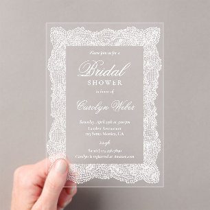 Invitations En Acrylique Mariage Blanc en Dentelle