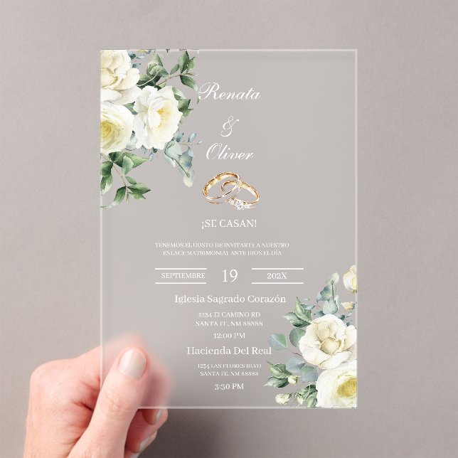 Invitations En Acrylique Mariage blanc en verdure acrylique  (In situ (ordinateur de poche))