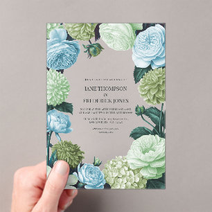 Invitations En Acrylique Mariage Bleu Arctique, Pin givré et Mousse de nuag