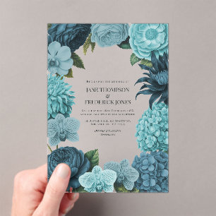 Invitations En Acrylique Mariage Bleu Sauge, Turquoise Glacier et Menthe Gl