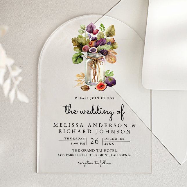 Invitations En Acrylique Mariage Bocal en Figues Violettes Rustique (Créateur téléchargé)