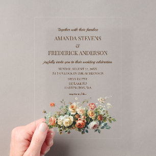 Invitations En Acrylique Mariage Bohème Ancien Papier Arrangement Floral Vi
