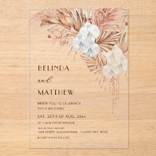 Invitations En Acrylique Mariage Bohème Aquarelle Fleurs