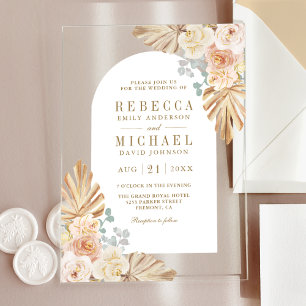 Invitations En Acrylique Mariage Bohème Arché Floral Terreux Poussiéreux de