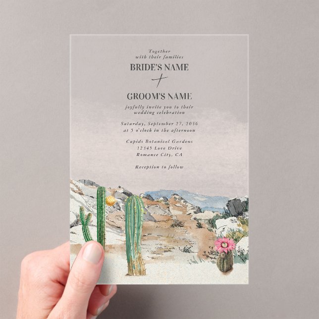 Invitations En Acrylique Mariage bohème au cactus du désert à l'aquarelle (In situ (ordinateur de poche))