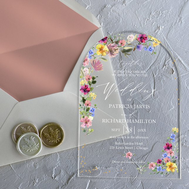 Invitations En Acrylique Mariage Bohème aux Fleurs Sauvages (Créateur téléchargé)