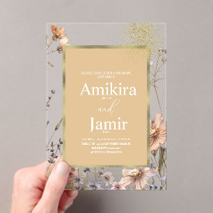 Invitations En Acrylique Mariage Bohème aux Fleurs Sauvages Naturelles