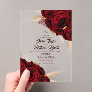 Invitations En Acrylique Mariage Bohème Bourdon Roses Herbe des Pampas
