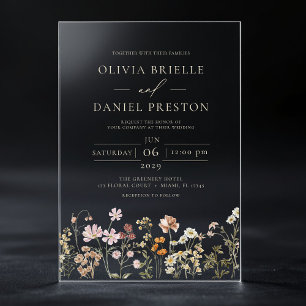 Invitations En Acrylique Mariage Bohème Champêtre Champagne Beige Fleurs Sa