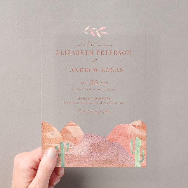 Invitations En Acrylique Mariage Bohème dans le Désert (In situ (ordinateur de poche))