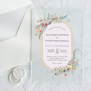 Invitations En Acrylique Mariage Bohème Fleur de Lavande Fougère