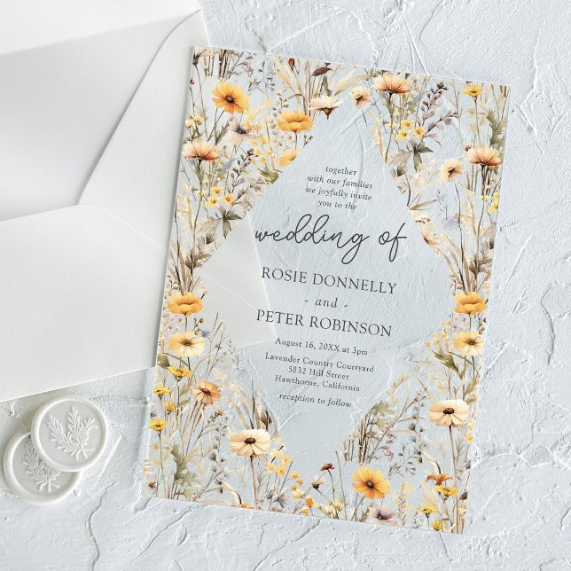 Invitations En Acrylique Mariage Bohème Fleur Jaune (Créateur téléchargé)